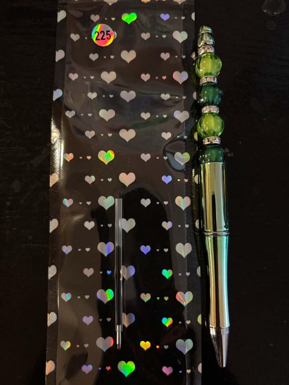 Green Metallic Beaded Pens